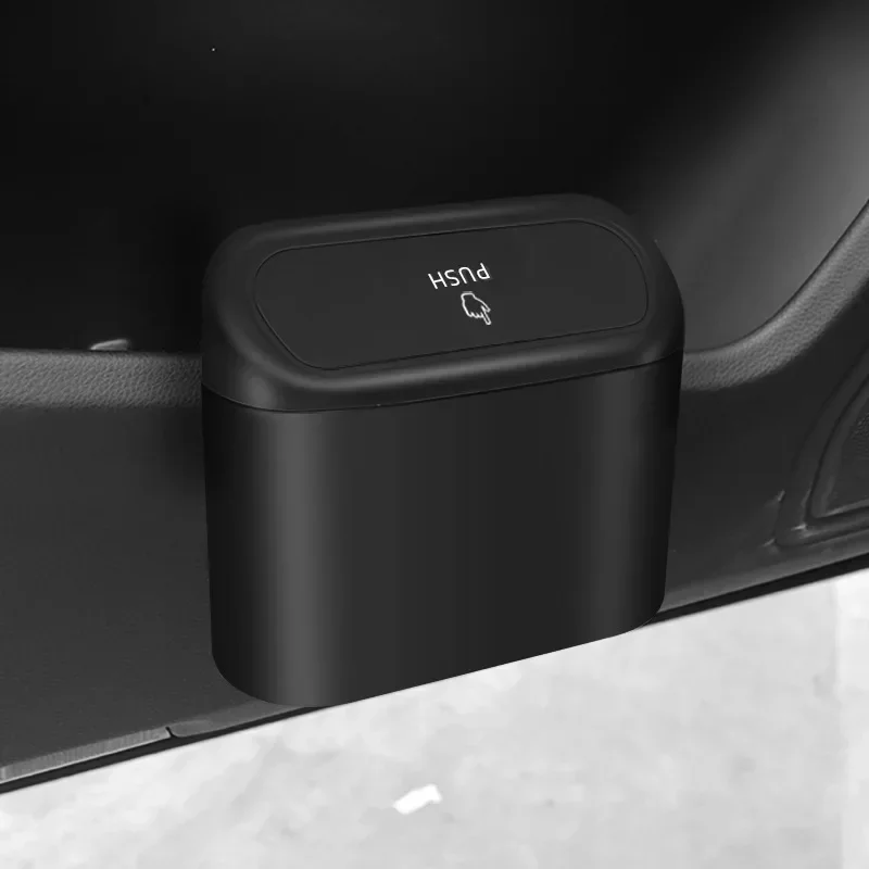 Hanging Car Trash Can with Lid Mini Tray Dustbin Garbage Box Trash Car Interior Storage Case Bin Push Can Accessories