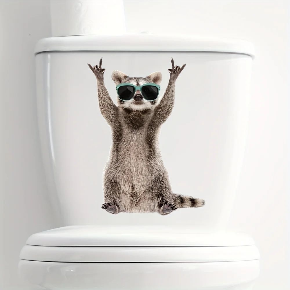 Cartoon Funny Raccoon Toilet Lid Decal Waterproof WC Door Sticker Removable Self-Adhesive Decor Household Stickers S339