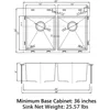 33" x 22" x 9" Drop In Double Bowl Kitchen Sink with 18 Gauge 304 Stainless Steel Satin Finish HT3322D-9-S (Sink Only) 5