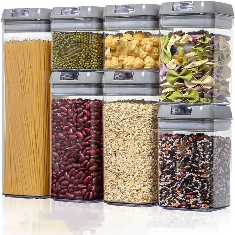 

7pcs Sets Kitchen Food Storage Pots Home Organization Preservation Boxes Rice Container Useful Plastic Jars for Spices Sealed