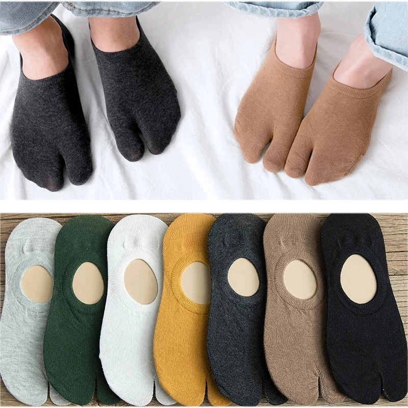 

Носки пара Tabi, носки из чесаного хлопка с двумя пальцами, однотонные дышащие Нескользящие невидимые носки с двумя пальцами для женщин и мужчин