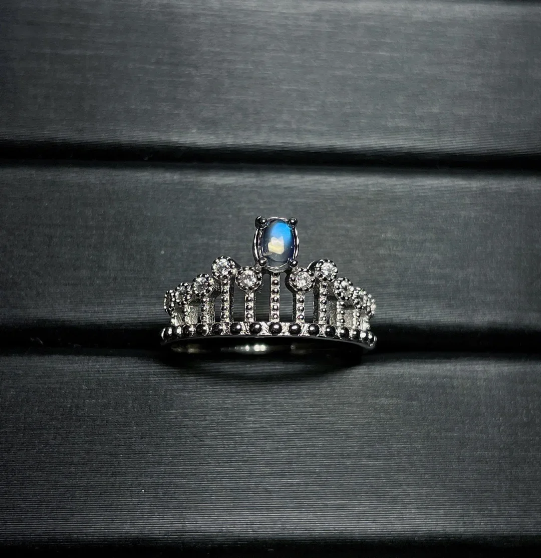 

S925 Стерлинговое серебро натуральный Индийский лунный камень винтажный Шарм Корона красивое живое дизайнерское кольцо без оптимизированного основного камня