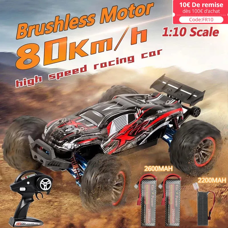 Voiture RC Brushless 1/10 Tout Terrain 4WD 60km/h - 2 Batteries