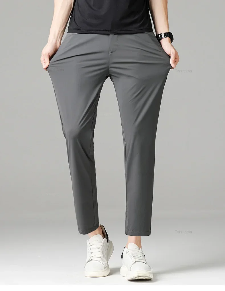 Sommer schnell trocknende Eisse ide Herren Freizeit hose ultra dünne hochela tische Business Casual Non-Iron Hose schwarz grau blau – Detail 4