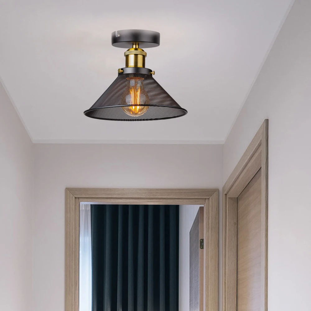 Retro Cage Ceiling Light Fixture, Industrial Mini Semi Flush Mount
