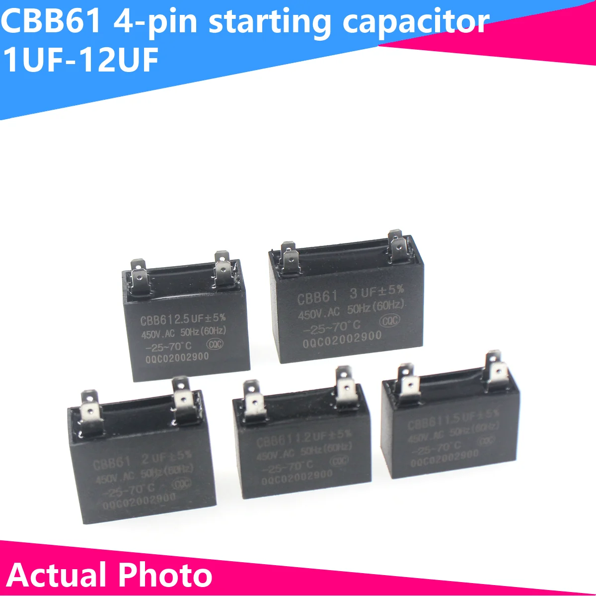 CBB61 Air Conditioner External Fan Start Capacitor Motor Run Capacitor 450V 1UF 1.2UF 1.5UF 2UF 2.5UF 3UF 3.5UF 4UF 4.5UF 2Pcs electrolytic capacitors kit electrolytic capacitor kit ceramic capacitor kit