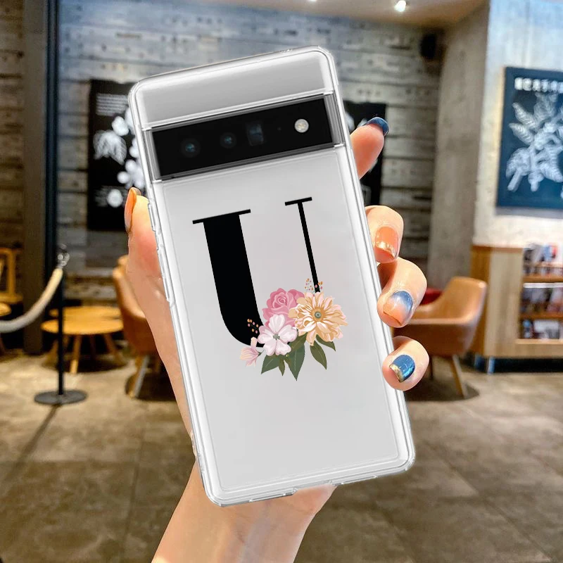 Floral Initials Silicone Shockproof Clear Phone Case