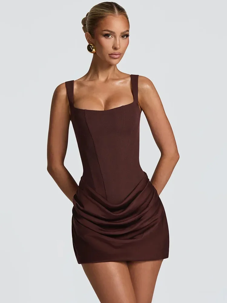 Backless Ruched Sexy Mini Dress Women Elegant Tapered