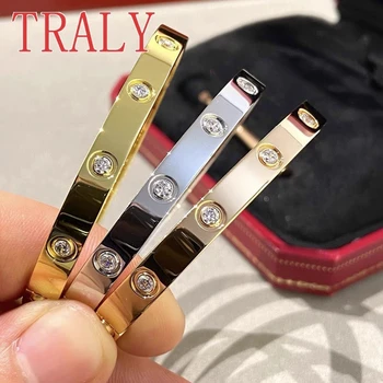 Real 18K Rose/White/Yellow Gold Couples Bracelet Moissanite Diamond Luxury Jewelry Bangles Women's High Quality Gifts