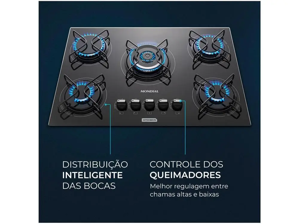 Cooktop 5 Bocas Mondial a Gás GLP Preto - Bivolt 4