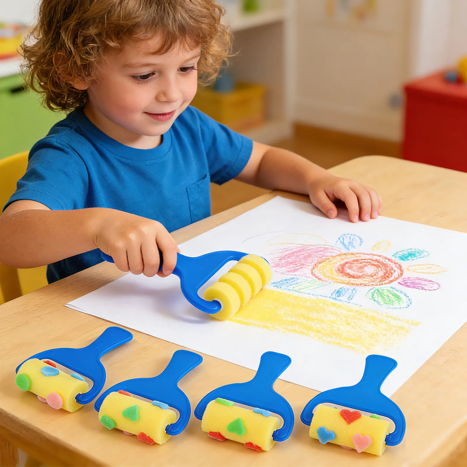 2세트 드로잉 스폰지 브러쉬 다용도 페인트 롤러 세트 아트 드로잉 그래피티 패턴 프린팅 롤러 스폰지 페인트 브러쉬