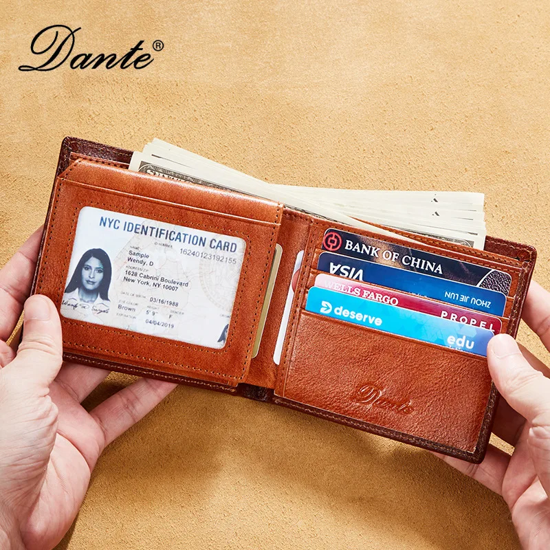 New Men's Wallet First Layer Cowhide RFID Blocking Genuine Leather Wallet