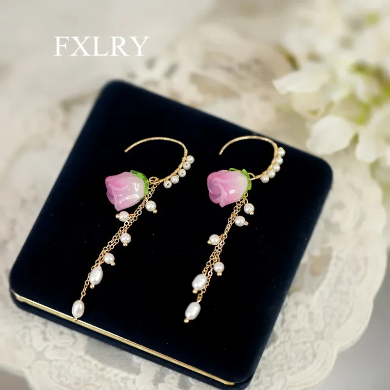 

FXLRY Original Design Handmade Natural Pearls Mori Rose Long Tassels Earrings For Women Jewelry