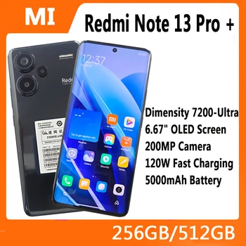 Xiaomi-Smartphone Redmi Note 13 Pro Plus, 5G, Dimensão 7200-Bateria Ultra 5000mAh, Carregamento Rápido 120W, Câmera 200 MP, 6,67"