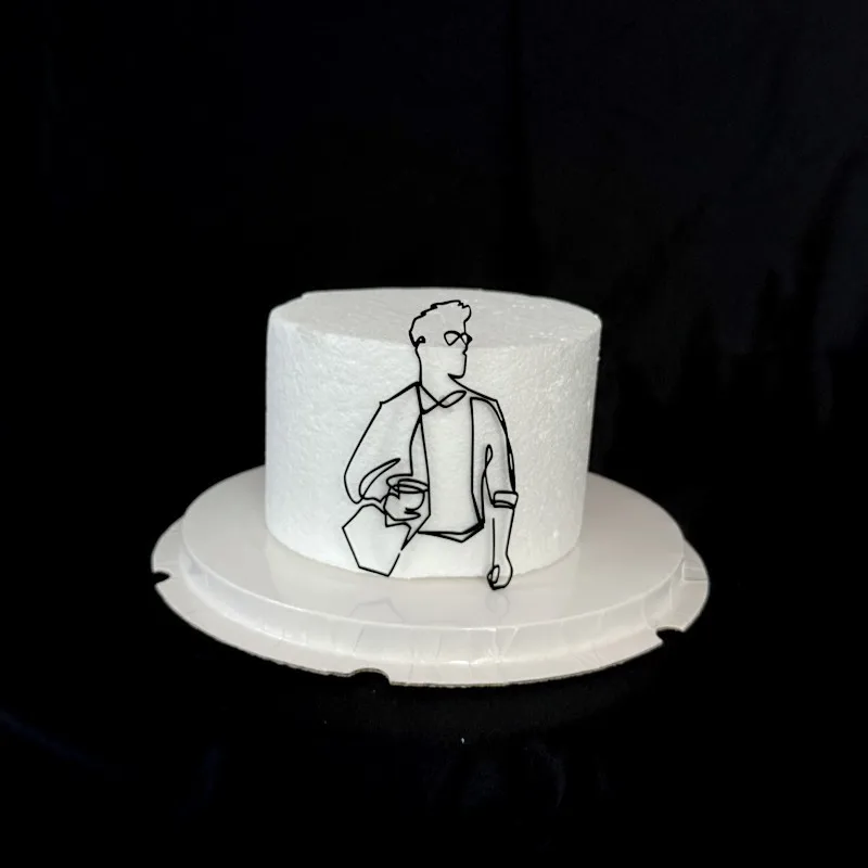 Simsky 8 Pièces Décoration De Gâteau, Décorations De Gâteau Avec Figurines En Acrylique, Décoration De Gâteau De Mariage Lignes Minimalistes Forme Visage De Fille Noir En Acrylique Gâteau Topper