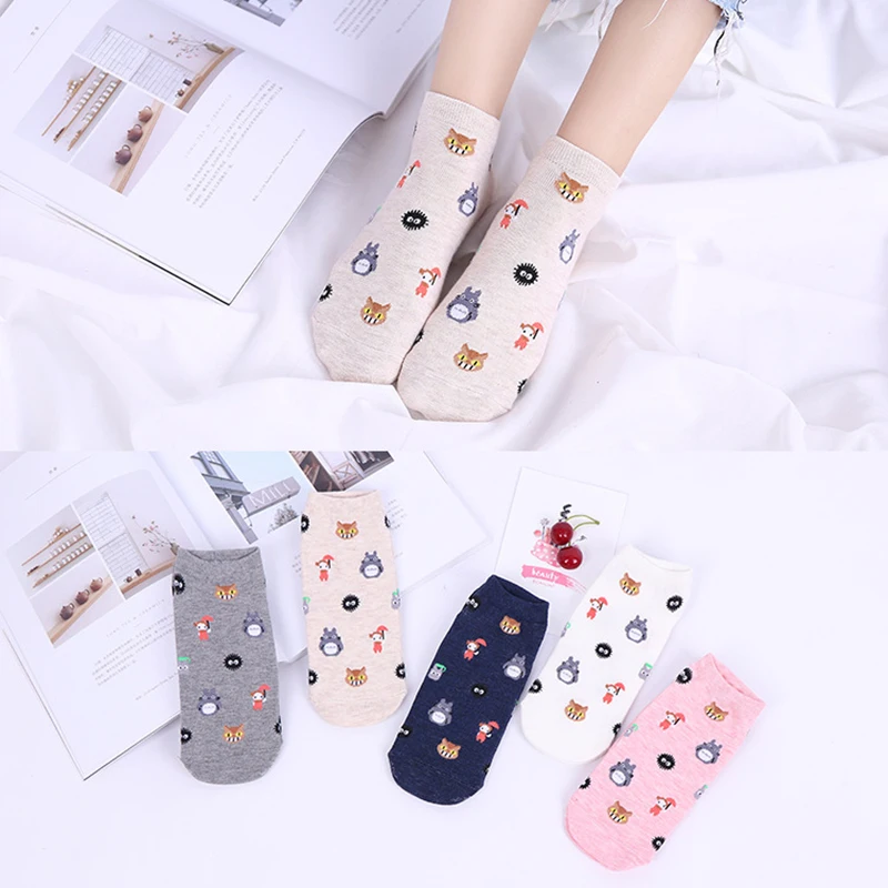 Anime Cartoon Socks Cosplay Cute Animal Invisible Boat Socks Anime Pattern Ladies 5 Pairs