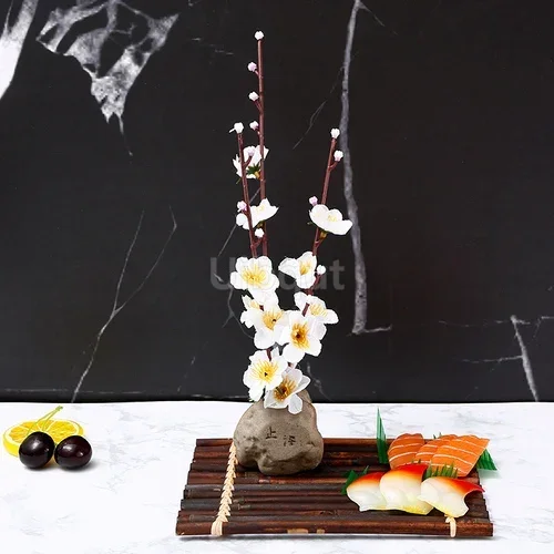 Artistic Peach Blossom Sushi Boat Tray with Decorative Floral Design