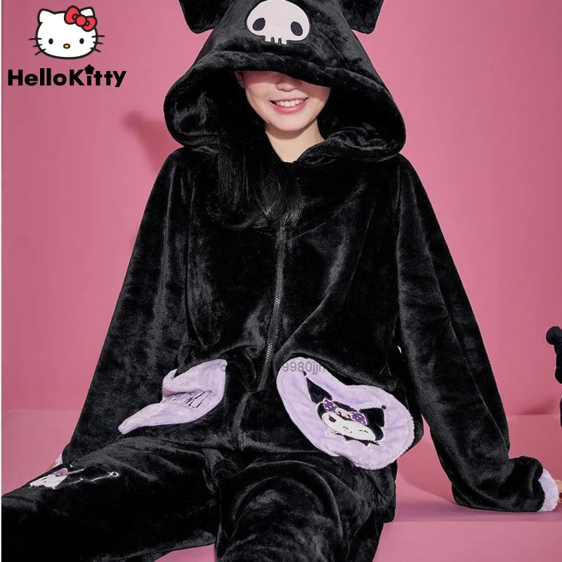 Sanrio minha melodia inverno nova moda pijamas y2k roupas thicked com capuz  quente bonito casa conjuntos de pijama feminino dos desenhos animados plush  sleepwear - AliExpress