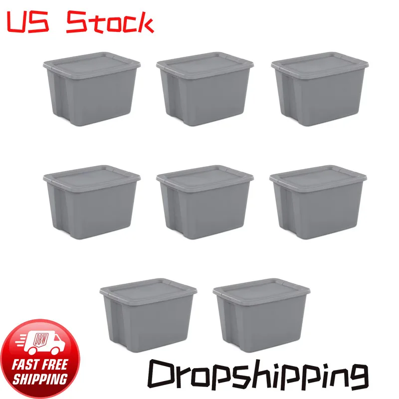 Storage Container Bins With Lids 18 Gallon Tote Box Titanium Set of 8 23  Gray