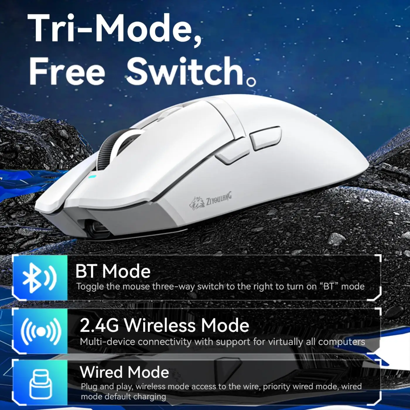 ZIYOULANG X2 RGB Base de carregamento magnético mouse sem fio