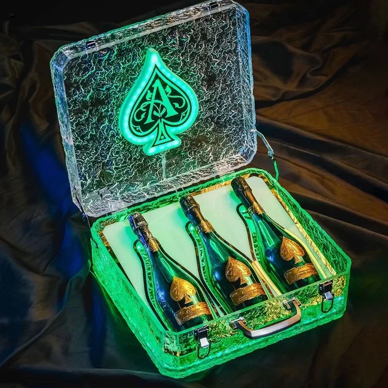 Wine Accessories 3 Bottles Rechargeable LED Ace of Spade Glorifier Box Champagne Bottle Carrier Case for Party Lounge Bar