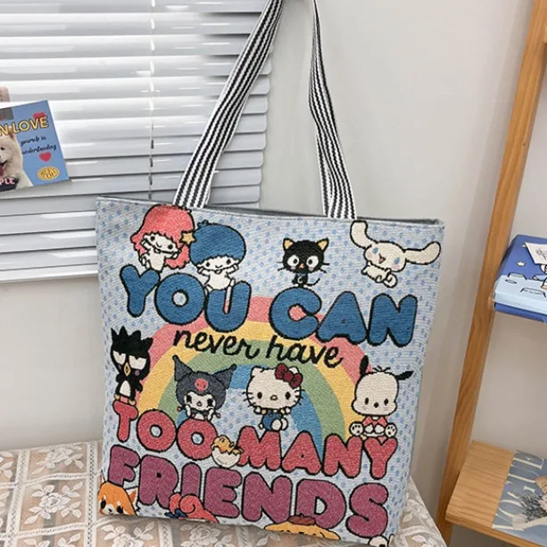 

Large-capacity embroidered canvas bag cartoon hello Kitty shoulder bag ethnic style Thai Southeast Asian handbag