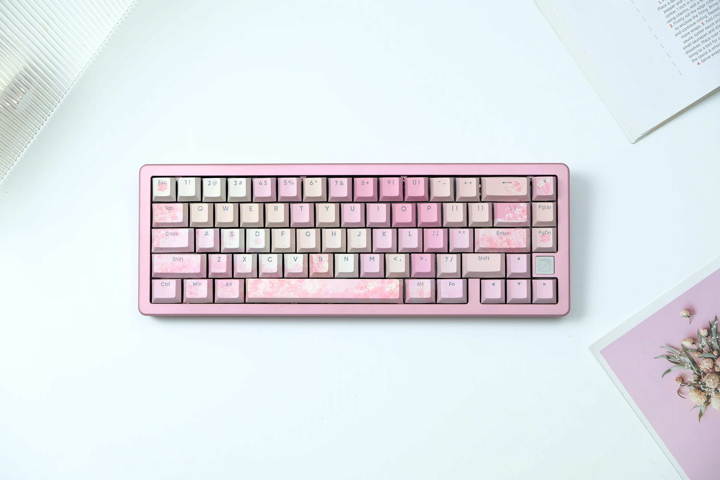 ECHOME-Cherry Blossom Tema Keycap, Rosa, Criativo, PBT,