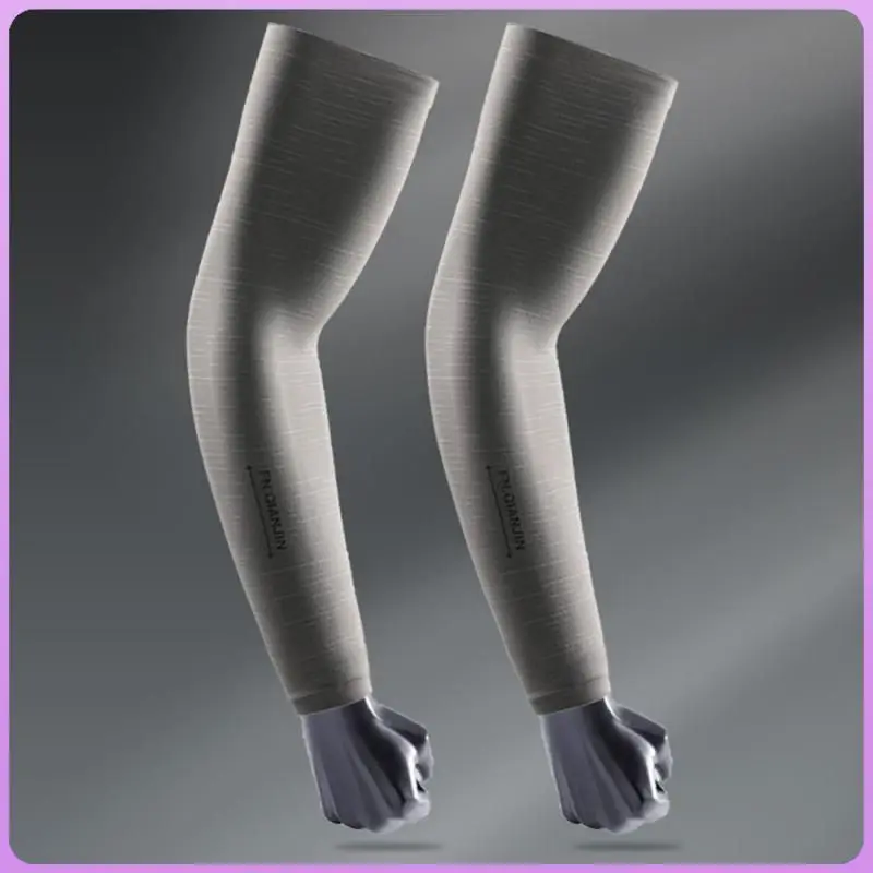 1 Pair Sleeves Men Quick Drying Sun Shade Cycling Arm Sleeves Ice Silk Cooling Breathable Solid Color Uv Protection