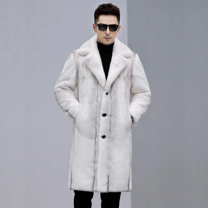 

Winter Lapel Mid-length Faux Fur Coat Men Thick Warm Jacket Plus Size Long Sleeve Fur Coat Luxurious Brands Snowsuit