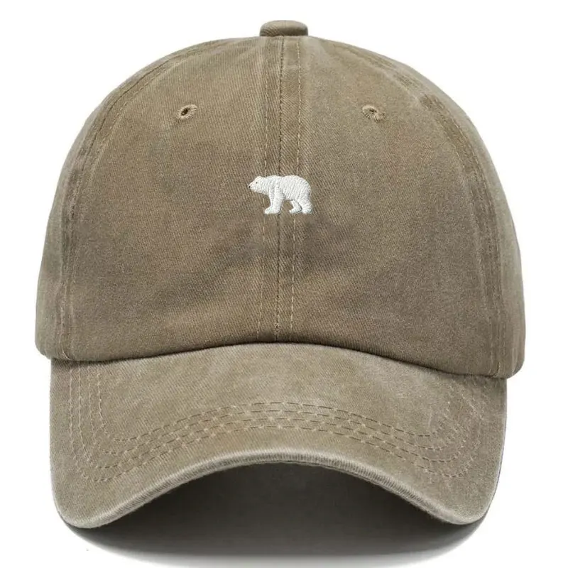 Eisbär-Baseballkappe aus gewaschener Baumwolle für Männer und Frauen, Tierstickerei, Unisex, weiche Gorra-Casquette, Vintage-Trucker-Dad-Hüte