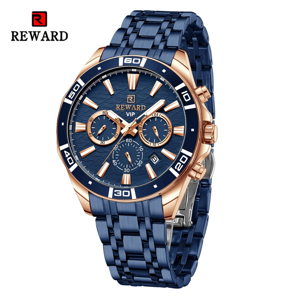 REWARD New Watch for Men Fashion Stainless Steel Wristwatch Luminous Business Wrist Watch Gift for Fathers Day Birthday