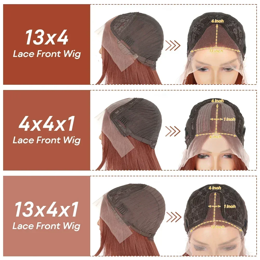 Lace Front Wig for Black Women Reddish Brown Layered Copper Red Synthetic Glueless Straight lace front wig