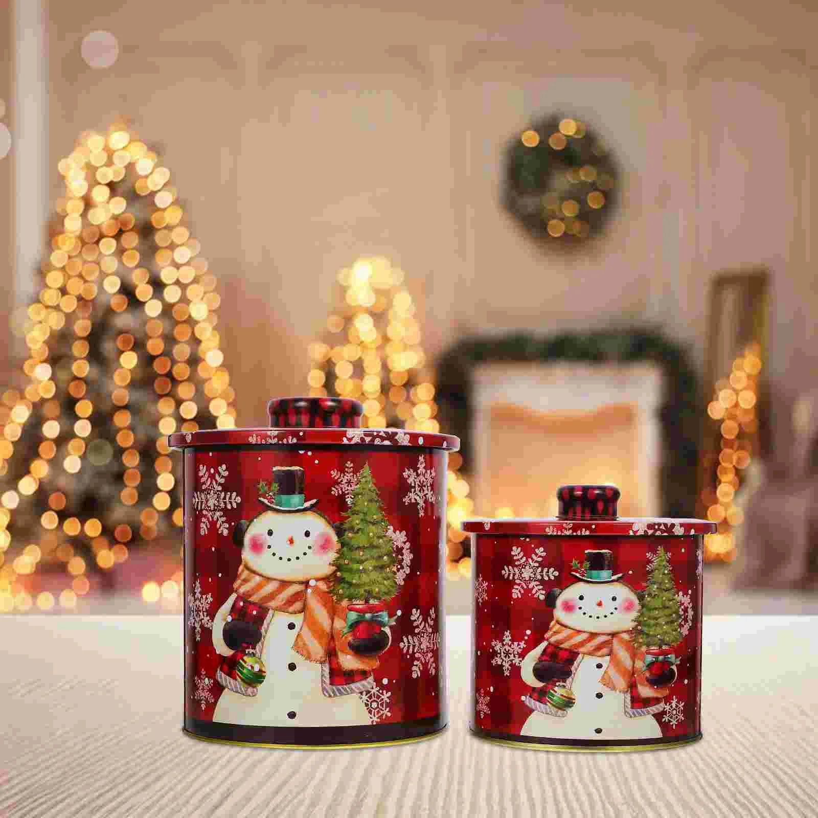 

2pcs Christmas Tinplate Candy Jar Candy Holder Biscuit Case Sweet Containers