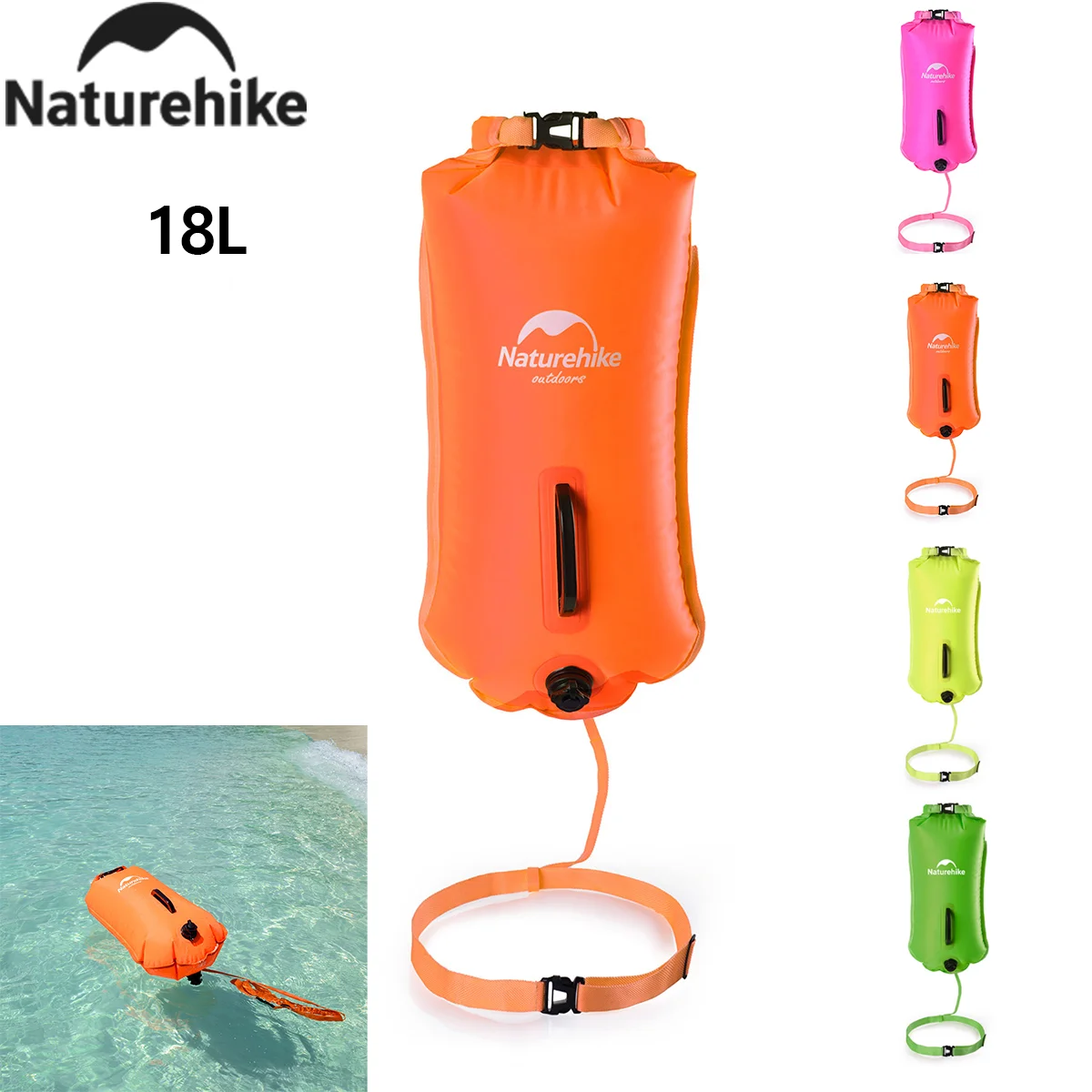 Naturehike 18L Waterproof Bag Inflatable Swimming Bag Double Balloon Swim Buoy Dry Bag Trekking Storage Bag Waterproof Beach Bag