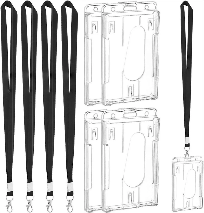 Clear Hard Plastic ID Card Holder with Lanyard - Transparent Badge Holder