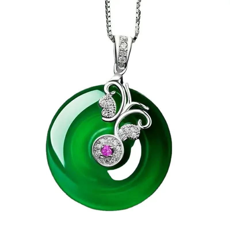 Natural Green Hetian Jade Butterfly Pendant 925 Silver Necklace Chinese Jadeite Amulet Fashion Charm Jewelry Gifts for Women Her pendant necklace silver necklace silver pendant silver necklace charms