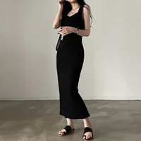 Myufon Basic Knit Long Dress Korean Fashion Square Collar Sleeveless Women's Dresses Summer Casual Y2k Vintage All-match Outftis - Image 3
