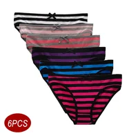 Culotte en coton rayé pour femme, slip taille moyenne, sous-vêtement doux, haute qualité, sexy, grande taille, M, L, XL, ensemble de 6 pièces 1