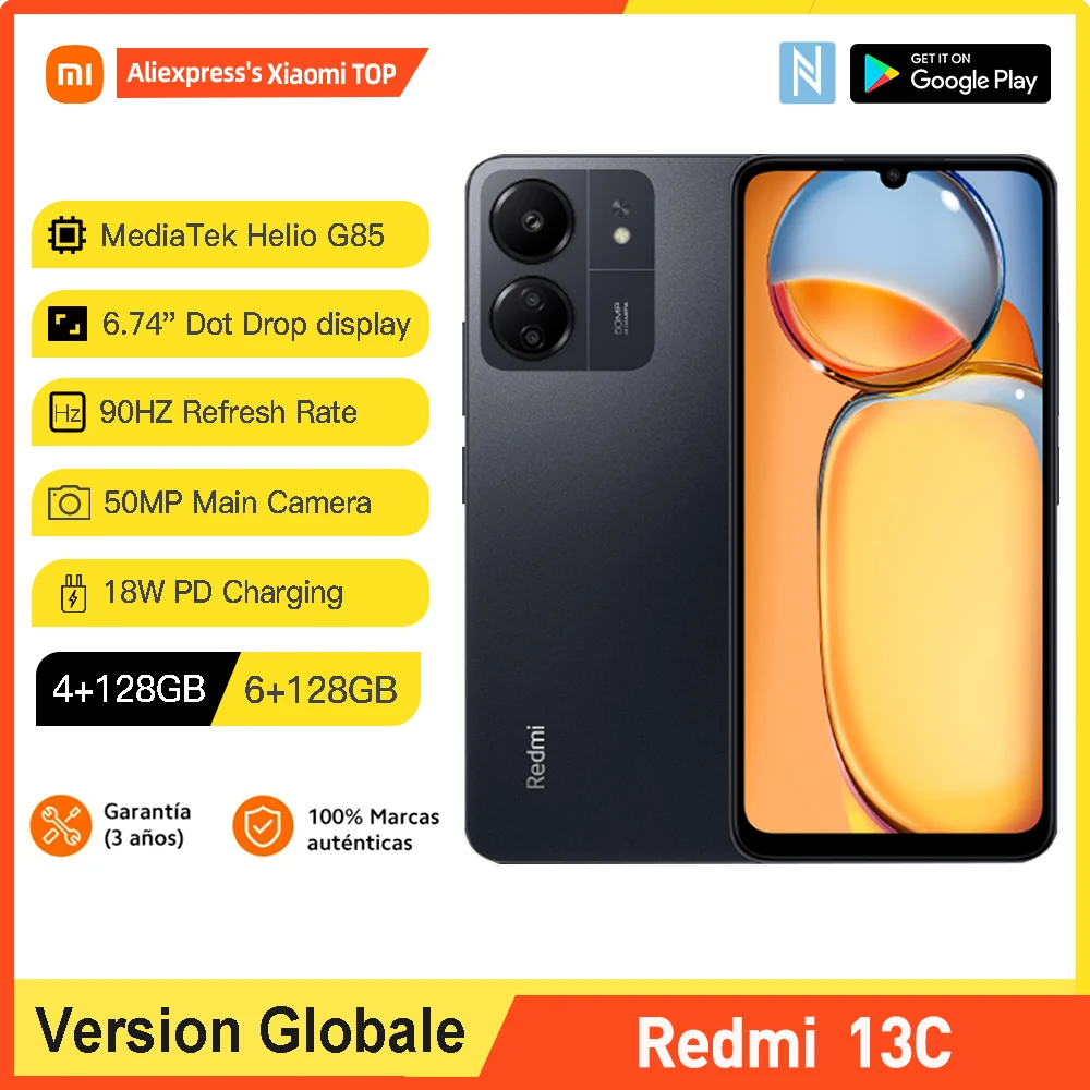 Xiaomi Redmi 13C, Smartphone Versione Globale, 4+128Gb Mediatek Helio G85, Display Da 6,74 Pollici Con Punti, 90 Hz, Fotocamera Da 50 Mp, 5000 Mah, Nf