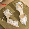 Women's Pumps Elegant Lady Evening Party Dress Prom Shoes 8CM Lace Flower Pearls Single Shoes Spring Summer Pointed High Heels 1