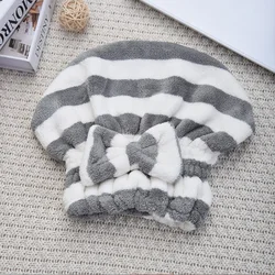 Quick - Drying Super Absorbent Striped Hair Towel Cap (Gray)