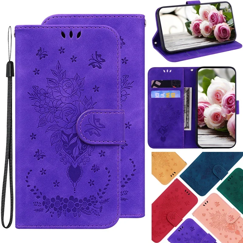 

Flip Wallet Holder Case For Nokia 1.3 1.4 2.5 3.2 3.4 4.2 5.3 5.4 6.2 X10 X20 X30 XR21 Case Fashion Rose Butterfly Leather Cover
