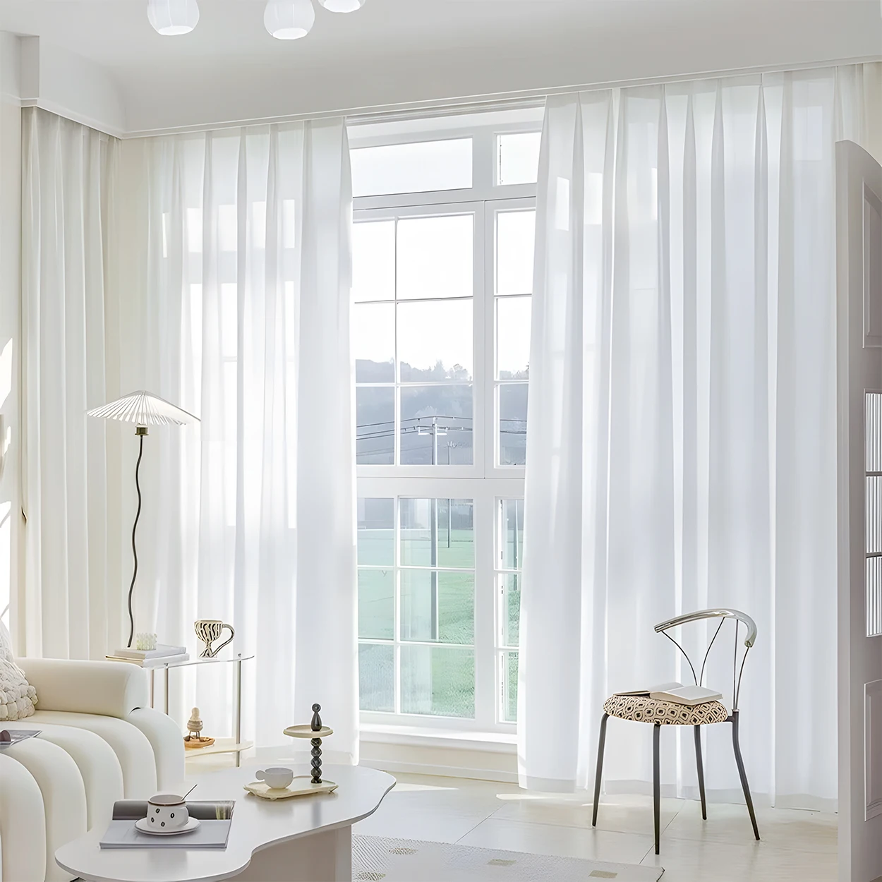 Description Picture 3 of itemWhite Light-Transmitting and Opaque Gauze Curtains, White Privacy Curtains Semi-Transparent Curtains Light Filter Curtains Bedroom Living Room Balcony Gauze Curtains, Rod Pocket