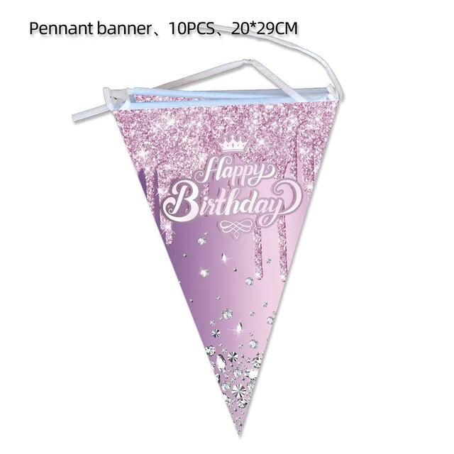 Regenbogenfarbene Diamant-Themen-Partyartikel: Teller, Servietten, Becher, Tischdecke – Kindergeburtstags- und Babyparty-Dekoration in Lila, Rosa, Blau – Detail 7