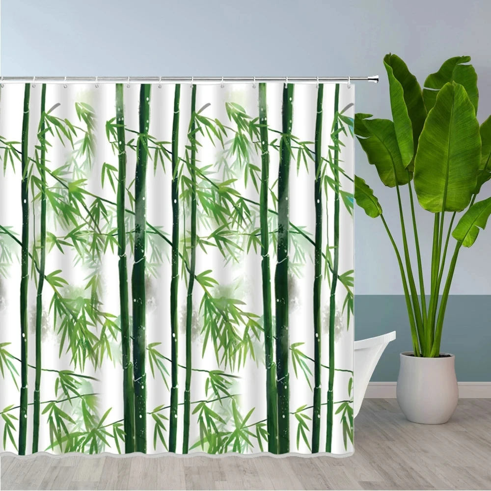

Занавеска для душа из бамбукового леса, натуральный ландшафт, семейная Водонепроницаемая моющаяся ткань, занавеска для душа в ванную комнату
