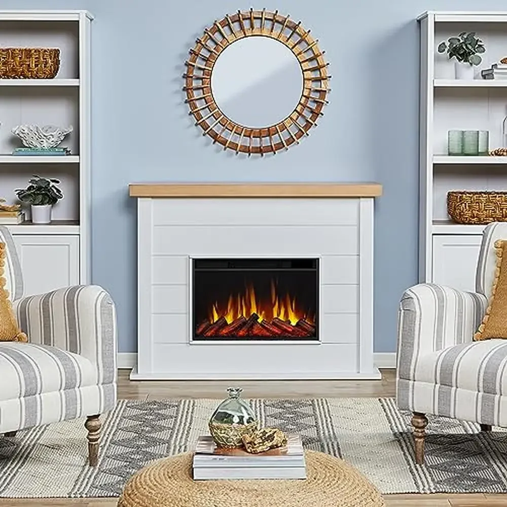 Electric Fireplace Heater Insert with Mantel Realistic Flames Adjustable Heat Living Room Bedroom Home Office Dining Room 49" 2