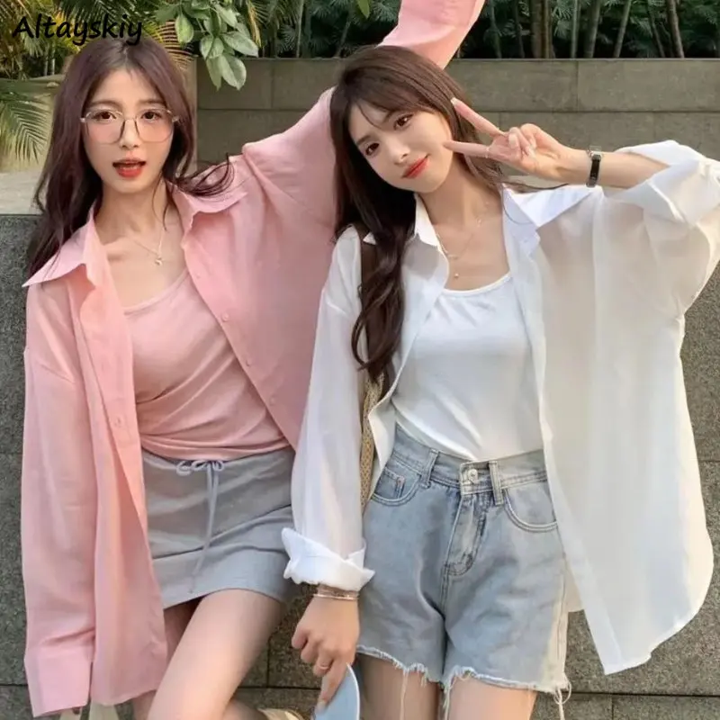 

Shirts Women Minimalist Casual Harajuku Popular Sun Protection New Summer Breathable Literary Korean Style All-match Comfort Ins