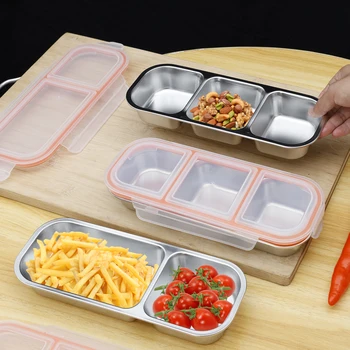 4/2Pcs Stainless Steel Snack Container with Lid 2 Grids Lunchbox Food Storage Container Camping Seasoning Container Bento Box