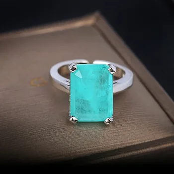 2024 nuovi anelli di lusso per le donne Paraiba Tourmaline S925 argento Sterling taglio radiante dito fidanzamento regalo di nozze gioielleria raffinata