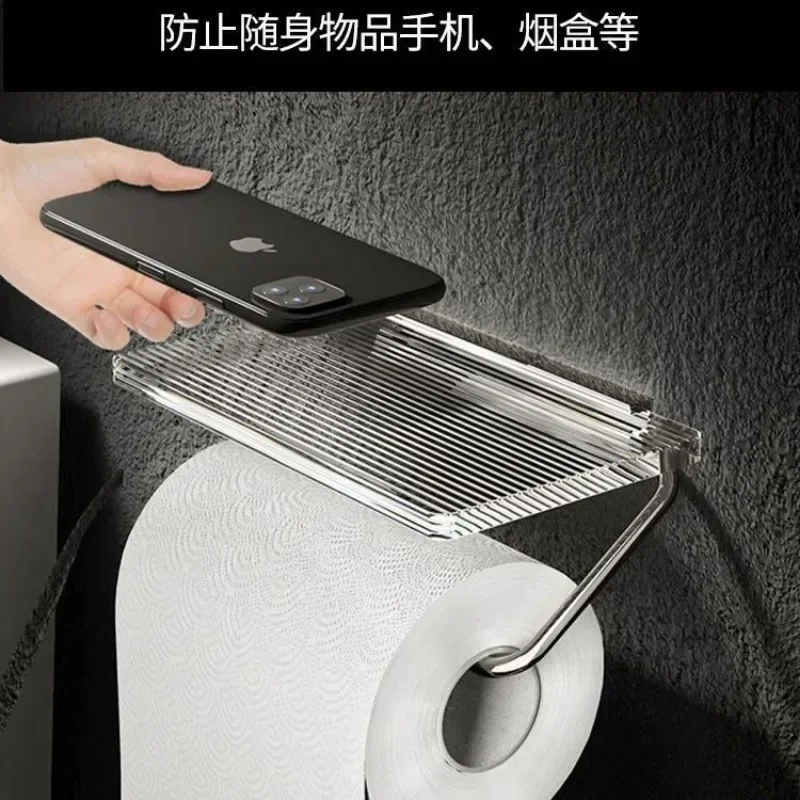 Luxury Gold Toilet Paper Holder with Shelf No Punching Acrylic Roll Paper Holder Tissue Hanger Bathroom Accessories Bathroom 5
